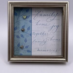 Hallmark FAMILY Photo Shadowbox with 3 Heart Magnets Collage Silver Square Frame
